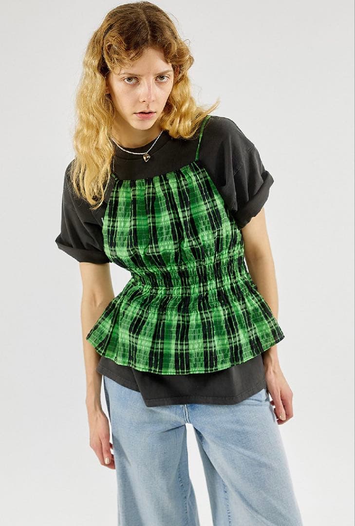 トップス MAISON SPECIAL Checked Shirring Bustier