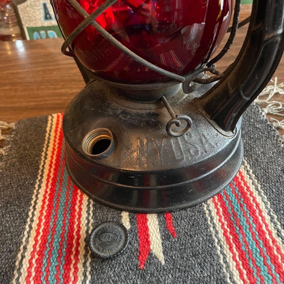 レア！1900〜20s 黒デイツDIETZ 赤ガラスランタン　USAアンティーク