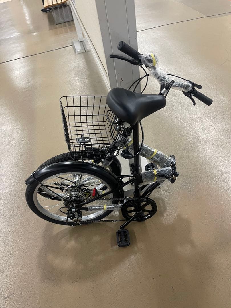 折りたたみ自転車 ブラック 前バスケット付き