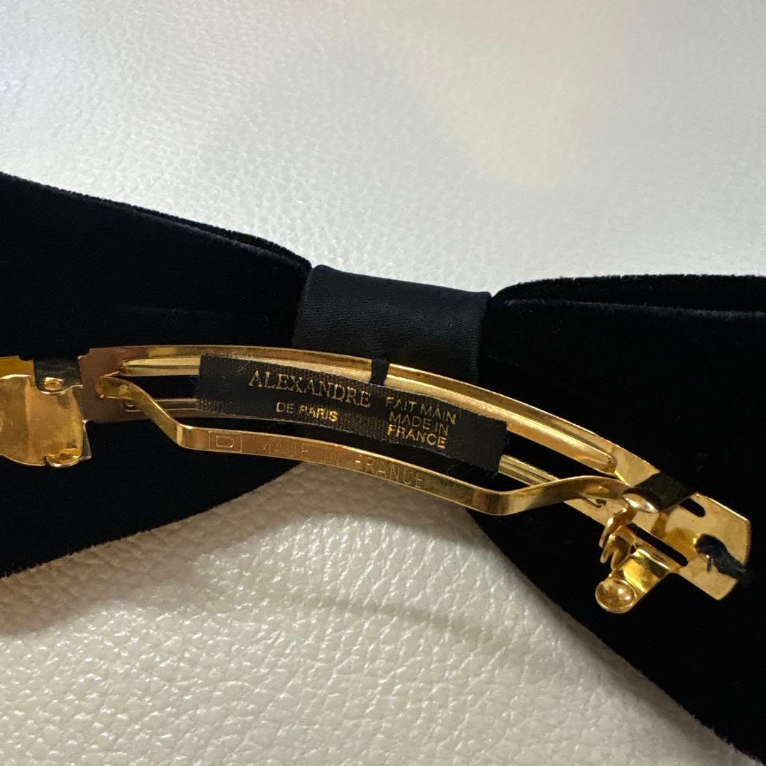 ALEXANDRE ブラック ベルベット リボンバレッタ