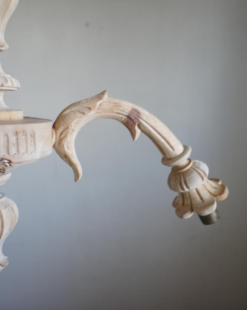 フランスアンティーク　木製シャンデリア　３灯　シャビー　店舗什器