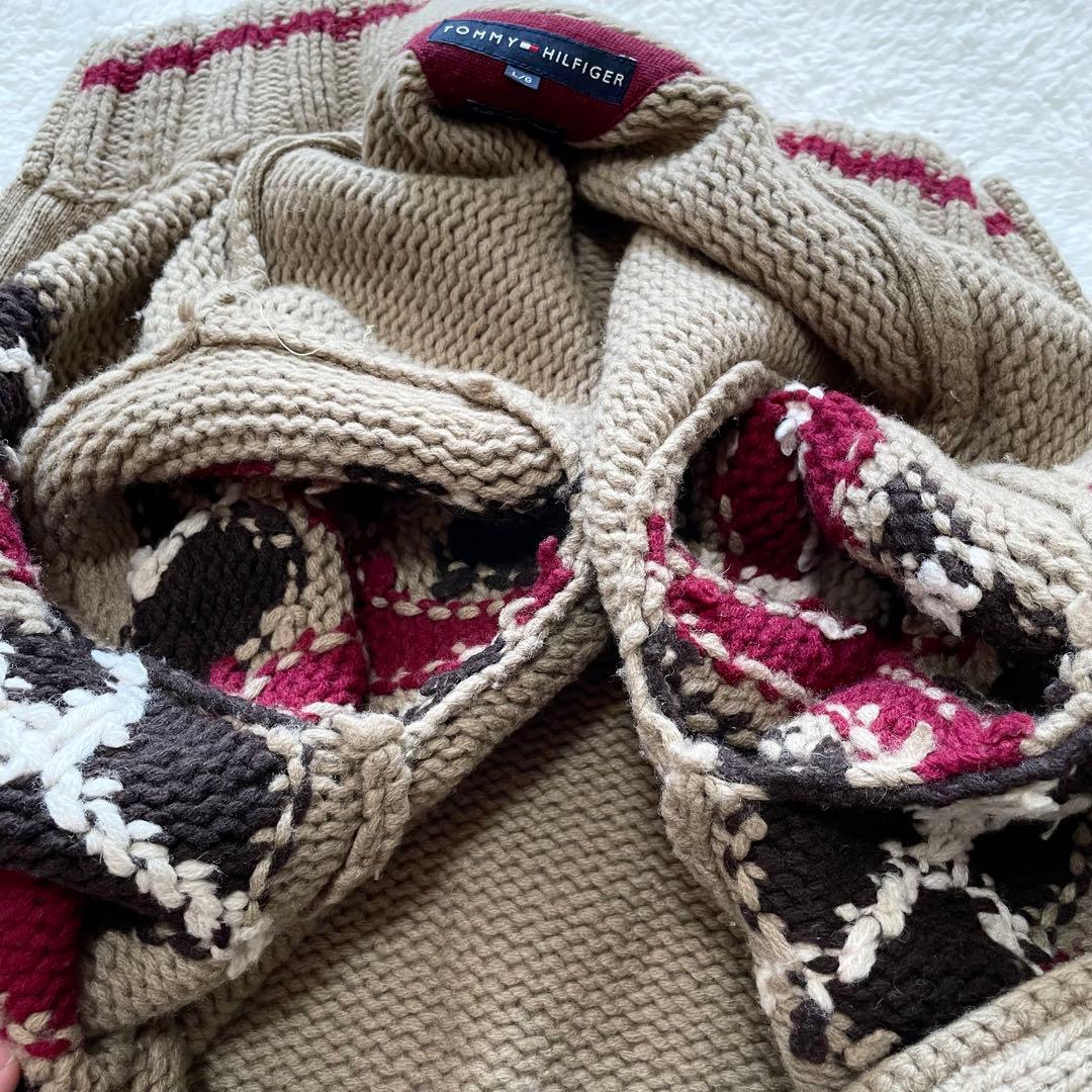 【希少】トミーヒルフィガー　ネイティブ柄　カウチン　ドライバーズニット　L