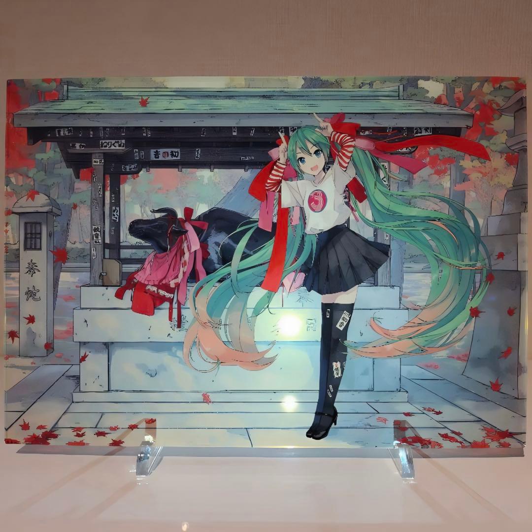 【希少】初音ミク 日本 京都 北野天満宮 アクリルパネル B4 撫牛像 受注品