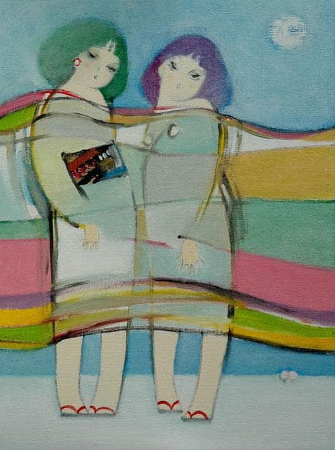 油絵 菅家令子 絵 絵画 インテリア F6-083711 人物 雪国の子供たち