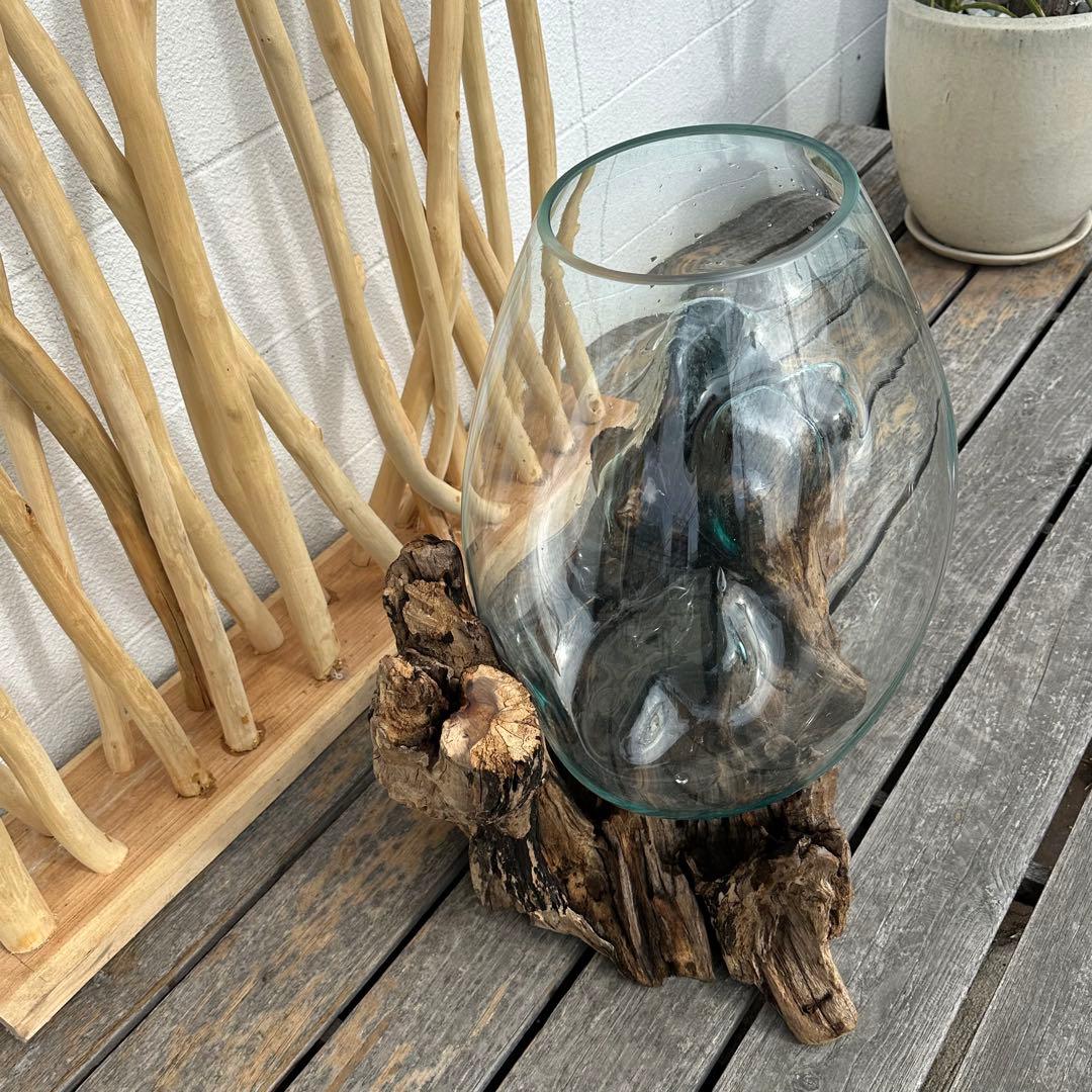 【送料無料】バリ島流木ガラスビッグサイズw50×d40×h62cm メダカ6-A