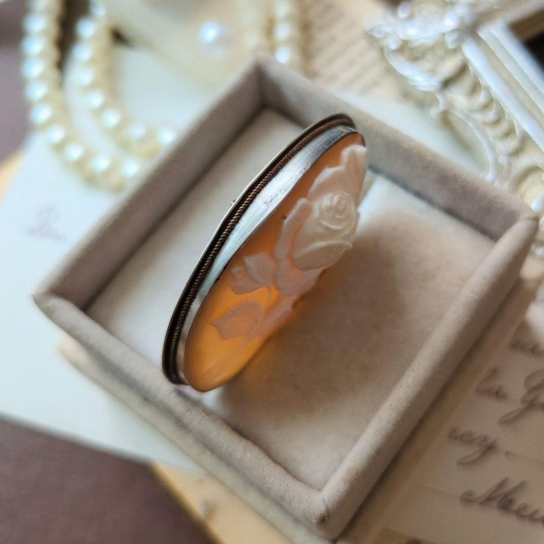 ITALY SILVER900 シェルカメオ ローズ ブローチ ペンダント 薔薇