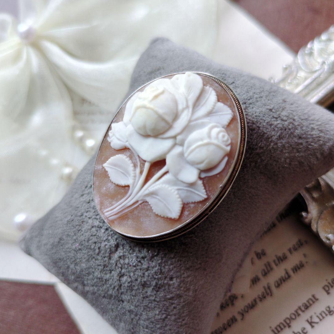 ITALY SILVER900 シェルカメオ ローズ ブローチ ペンダント 薔薇