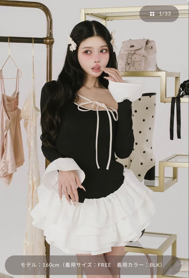 デザインネックリボンミニワンピース free ブラック Darich