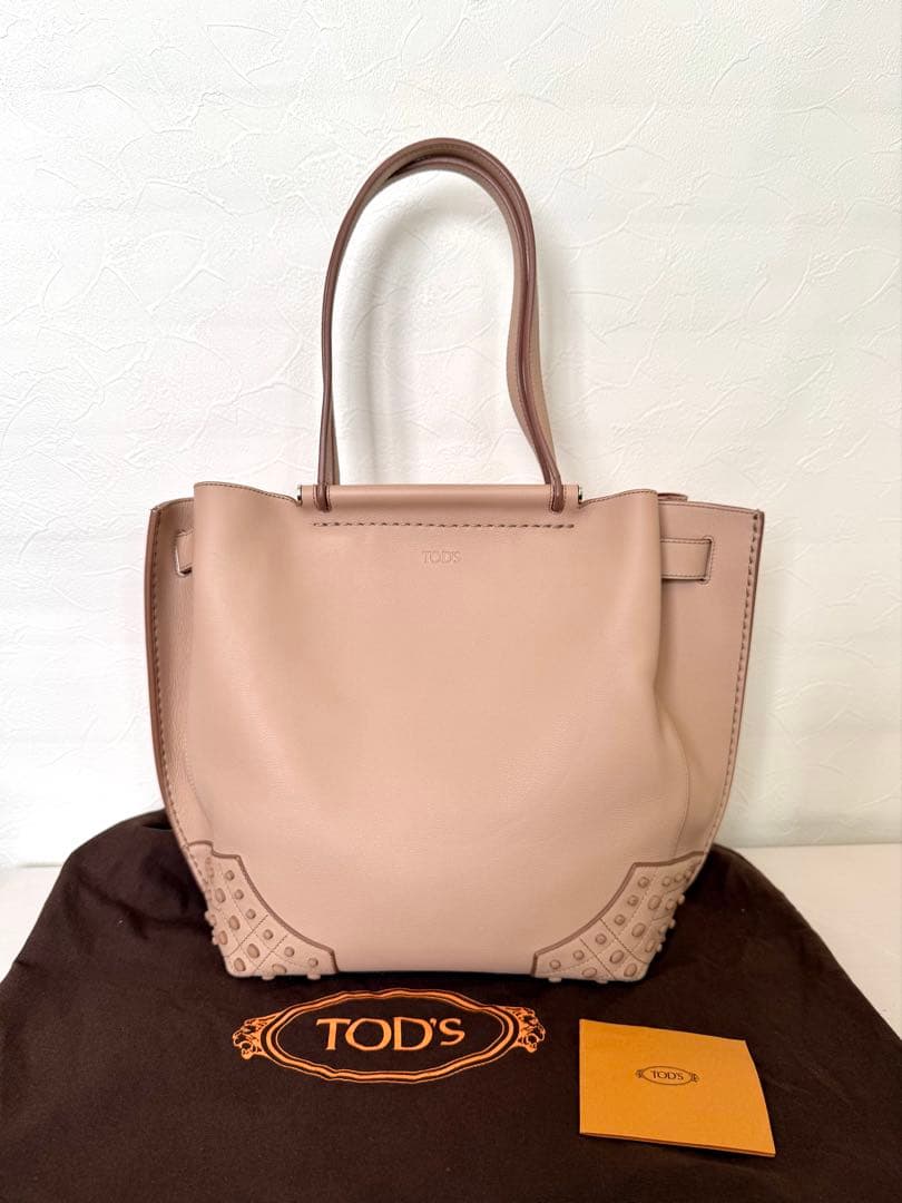 【美品】TOD'S ウェーブトート レザー ハンドバッグ ベージュ タグあり