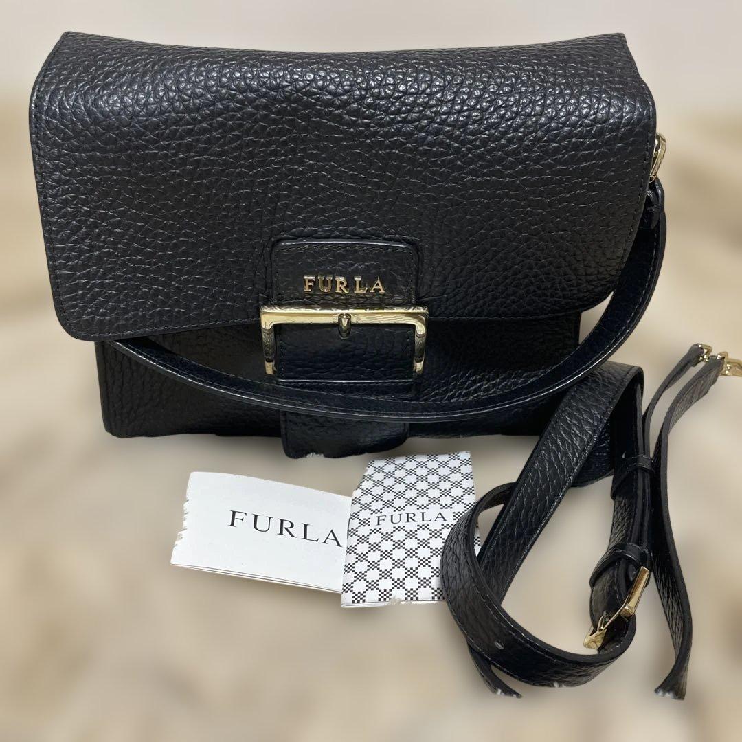 美品 FURLA フルラ ショルダーバッグ ブラック ゴールド金具 正規品