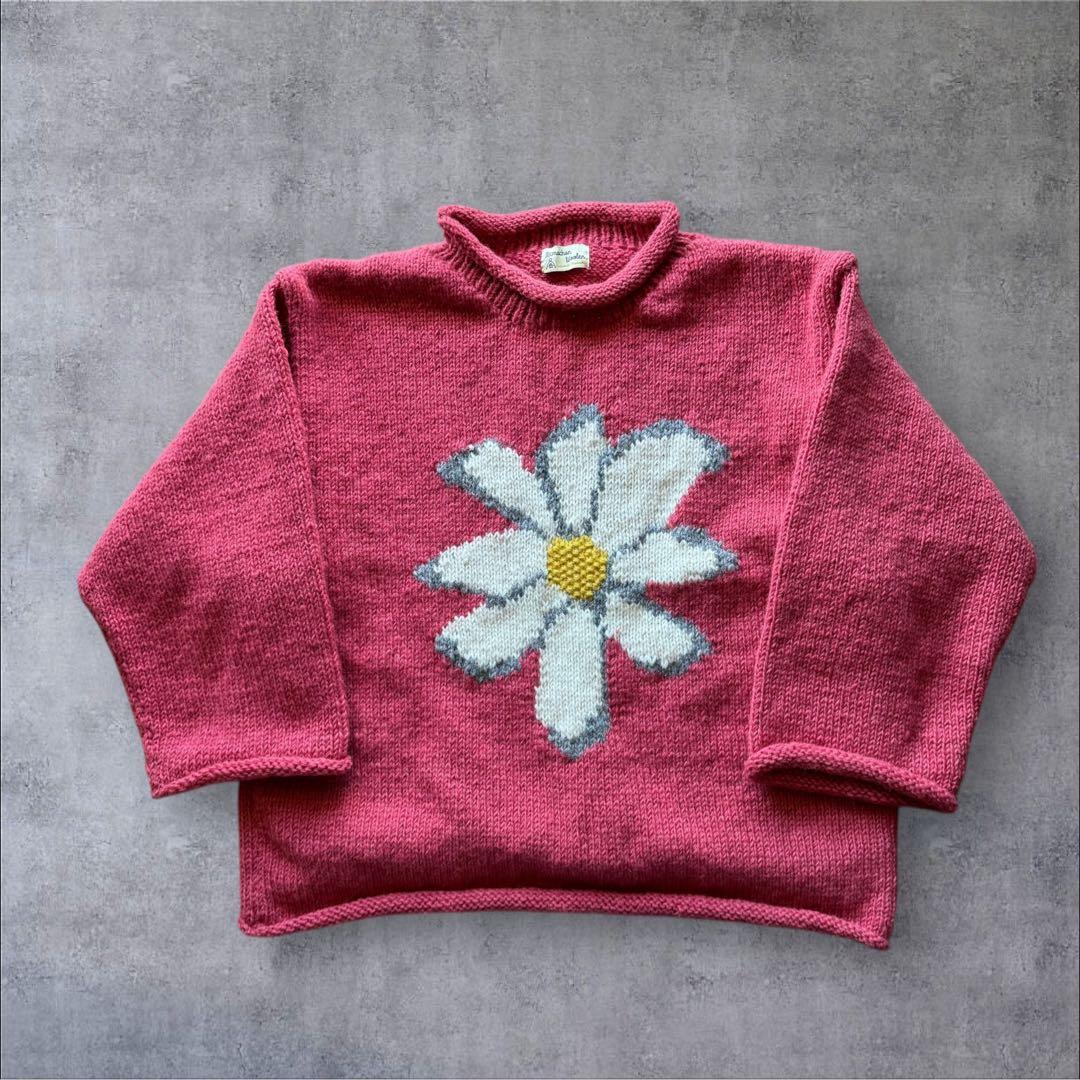 25AWマクマホンニッティングミルズ フラワー　花柄　クルーネックニット