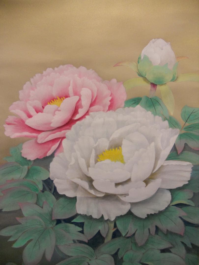 掛け軸 寿山 富貴花 絹本 希少 軸装 茶道具 掛軸 美品 です。