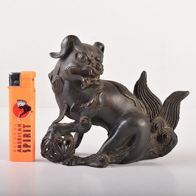 中国　古銅宣徳銅　玉乗り獅子　置物　D　R7798