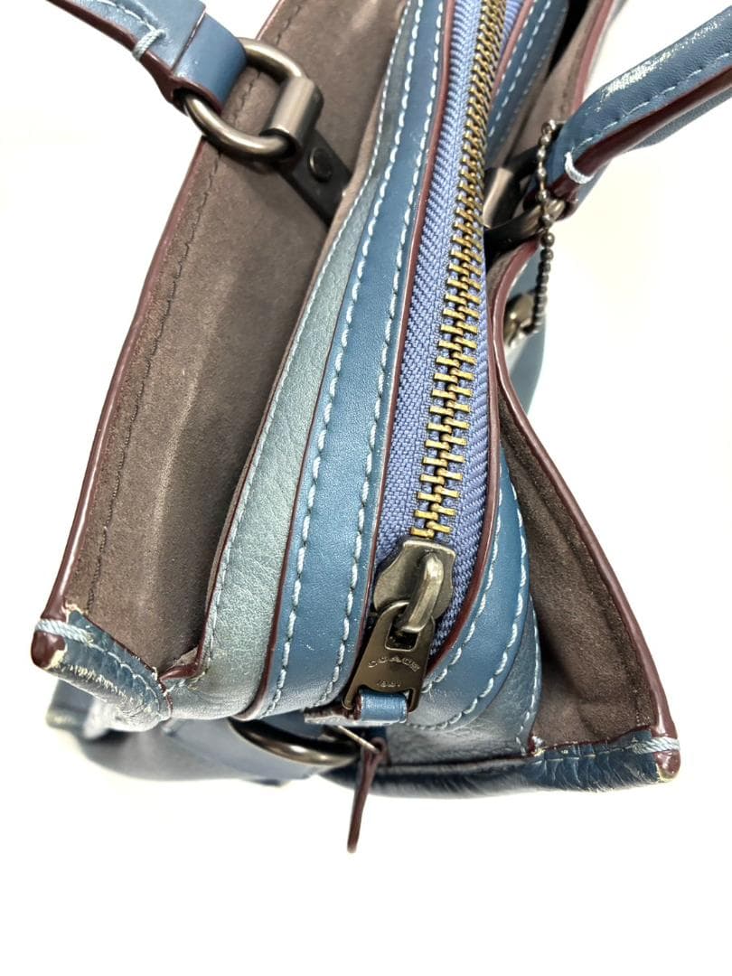 H7-196 コーチ レザー ビジネスバッグ ブルー 11104 (使用感あり)