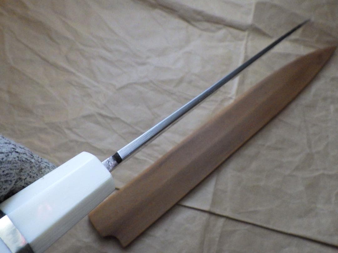 正本★柳刃刺身包丁・水焼★人工象牙八角柄★鞘付属★