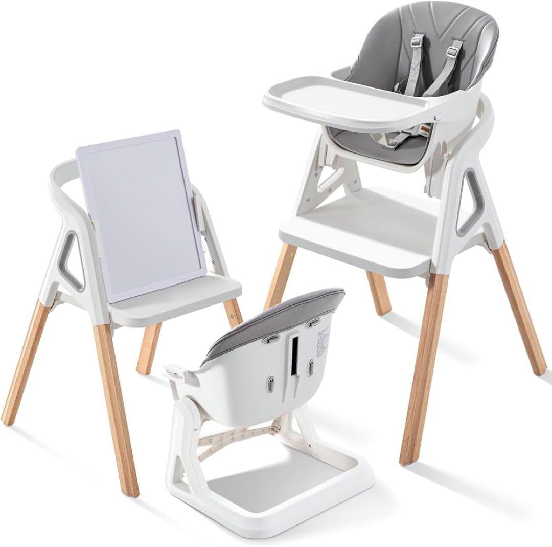 ベビーハイチェア テーブル&座面高さ調整 キッズチェア ローチェア グレー