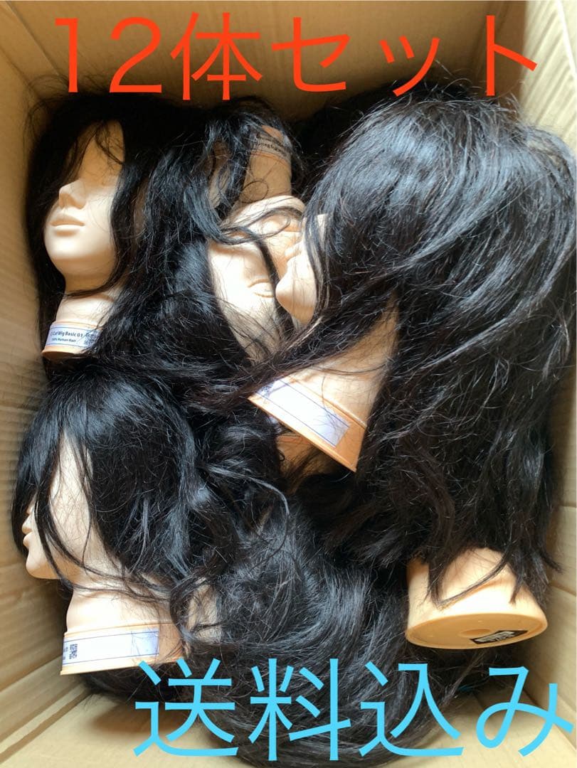 使用済みの人毛カットウィッグ　12体セット売り