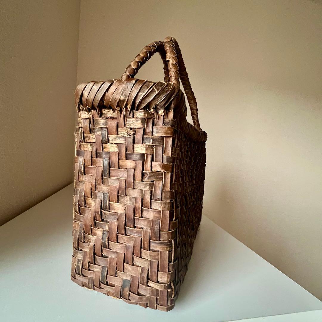 胡桃皮くるみ手編みかごバッグ 未使用 天然素材 日本製