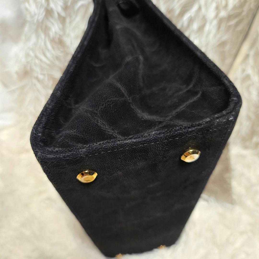 希少 エレファント レザー ブラック グレー 象 ハンドバッグ カデナ　ゴールド