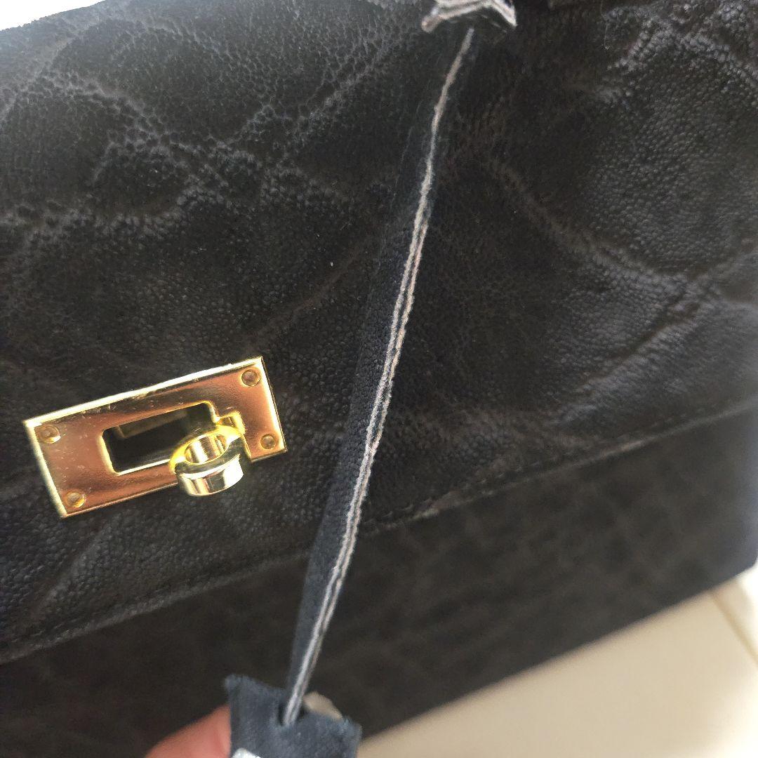 希少 エレファント レザー ブラック グレー 象 ハンドバッグ カデナ　ゴールド