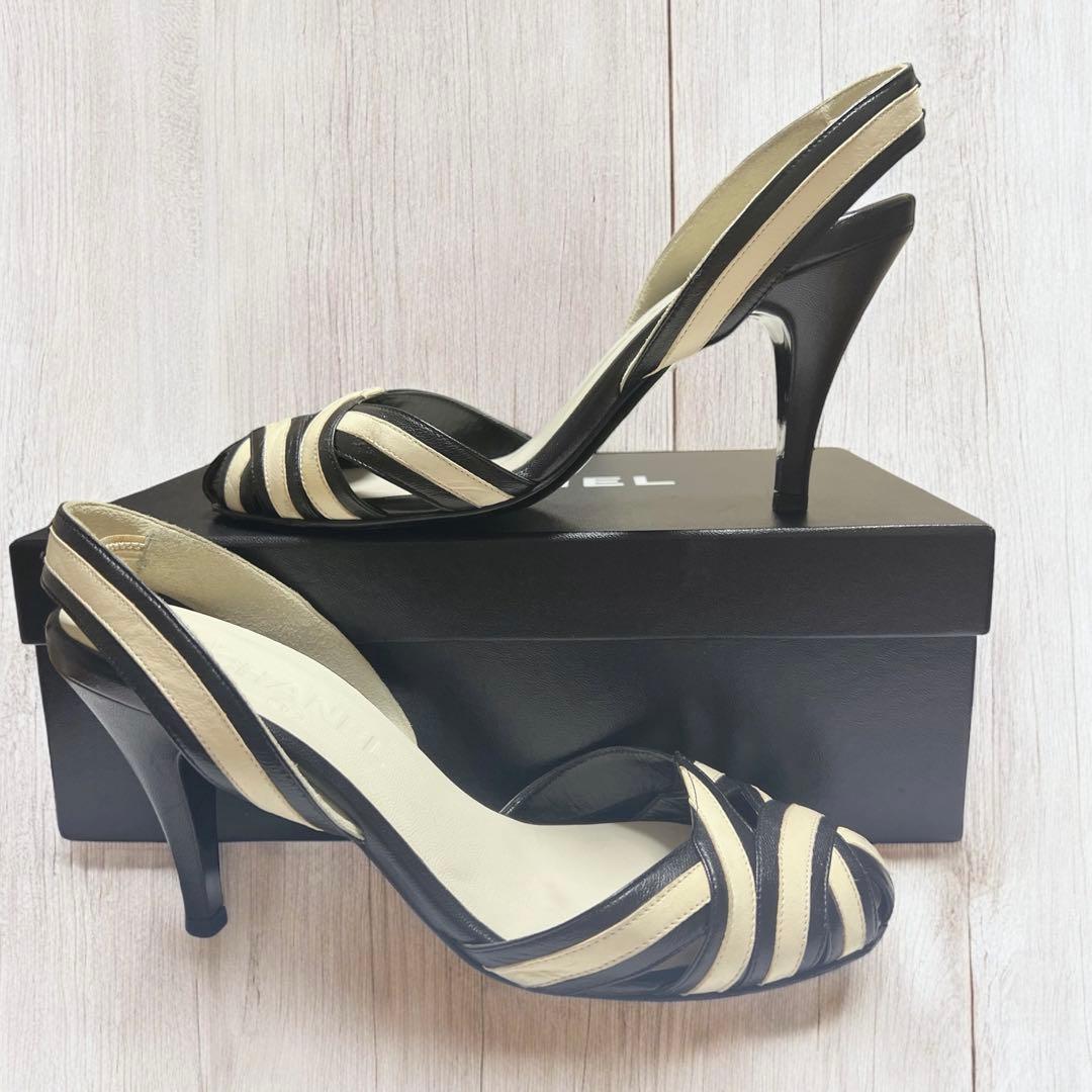 【CHANEL 】ココマーク ベージュ ×ブラック ストラップミュール　パンプス