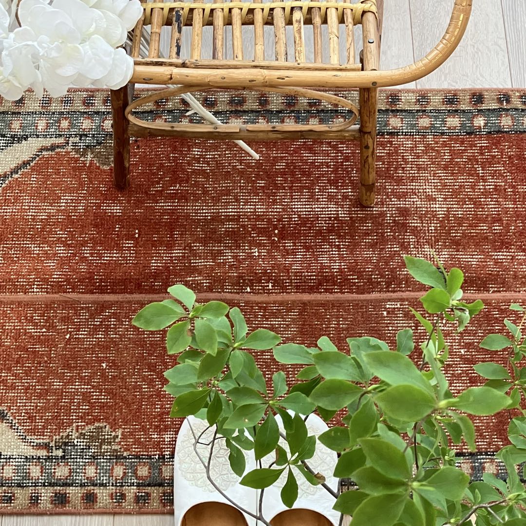 オレンジ✳︎65×187 ブルー　パッチワークランナー　トルコヴィンテージラグ