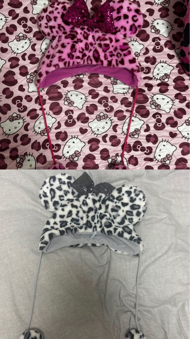 ディズニー ミニーマウス耳付きヒョウ柄帽子（2点セット）