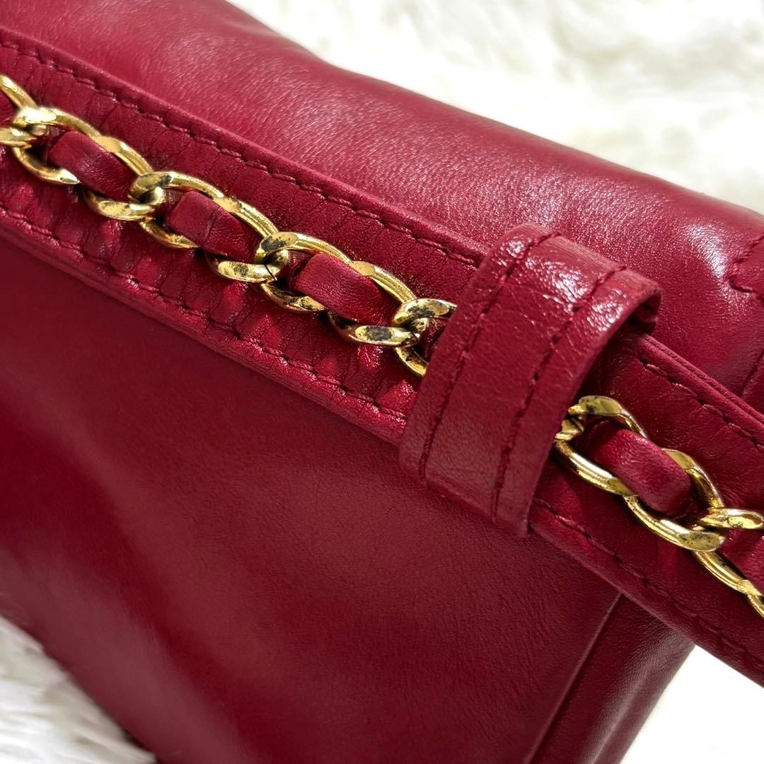 【美品・鑑定済み】CHANEL ウエストポーチ　ココマーク　チェーン　レッド