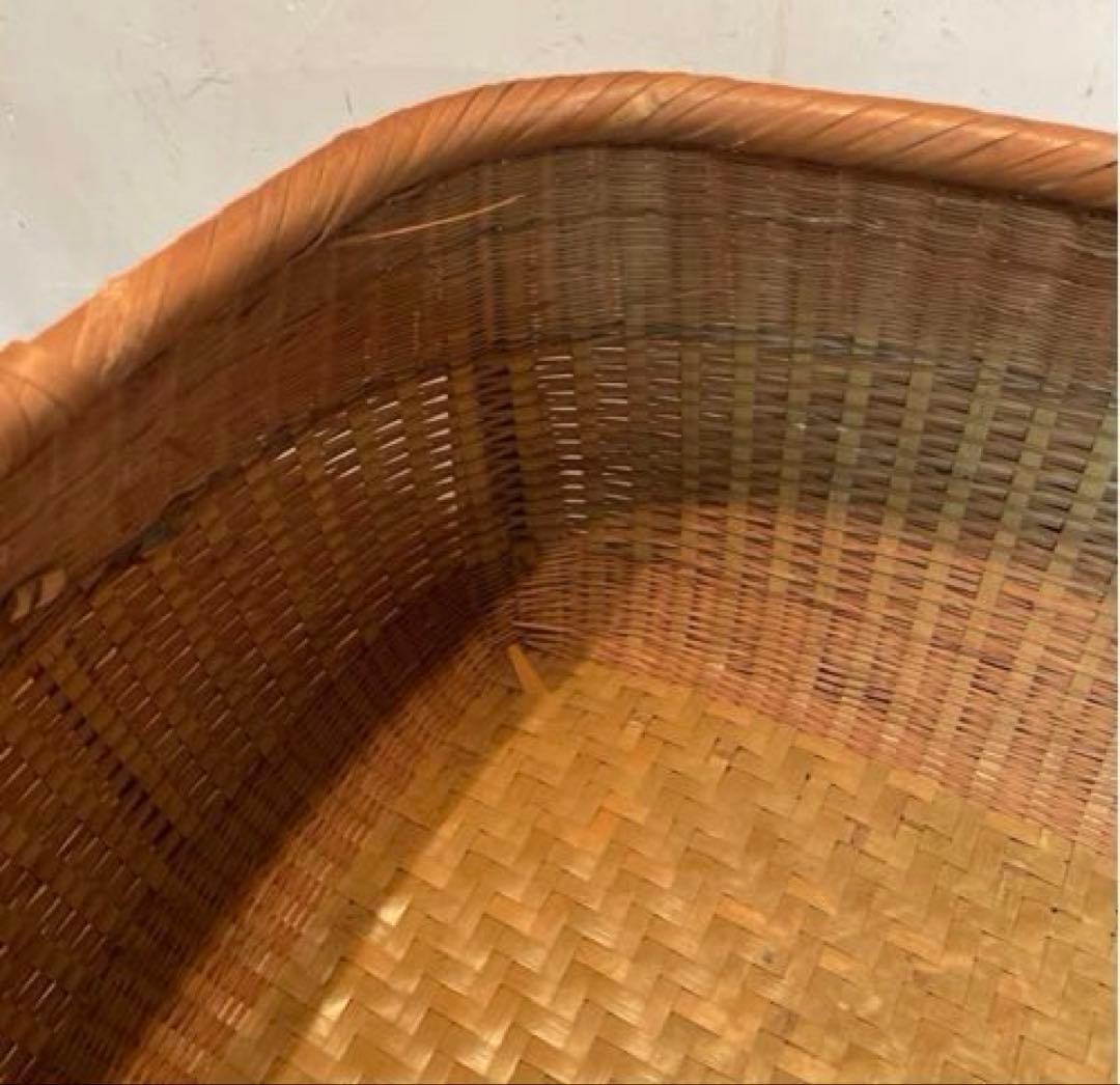 美品　レトロ　竹籠　バスケット　編み籠　収納　かご　紐付き　大きいサイズ