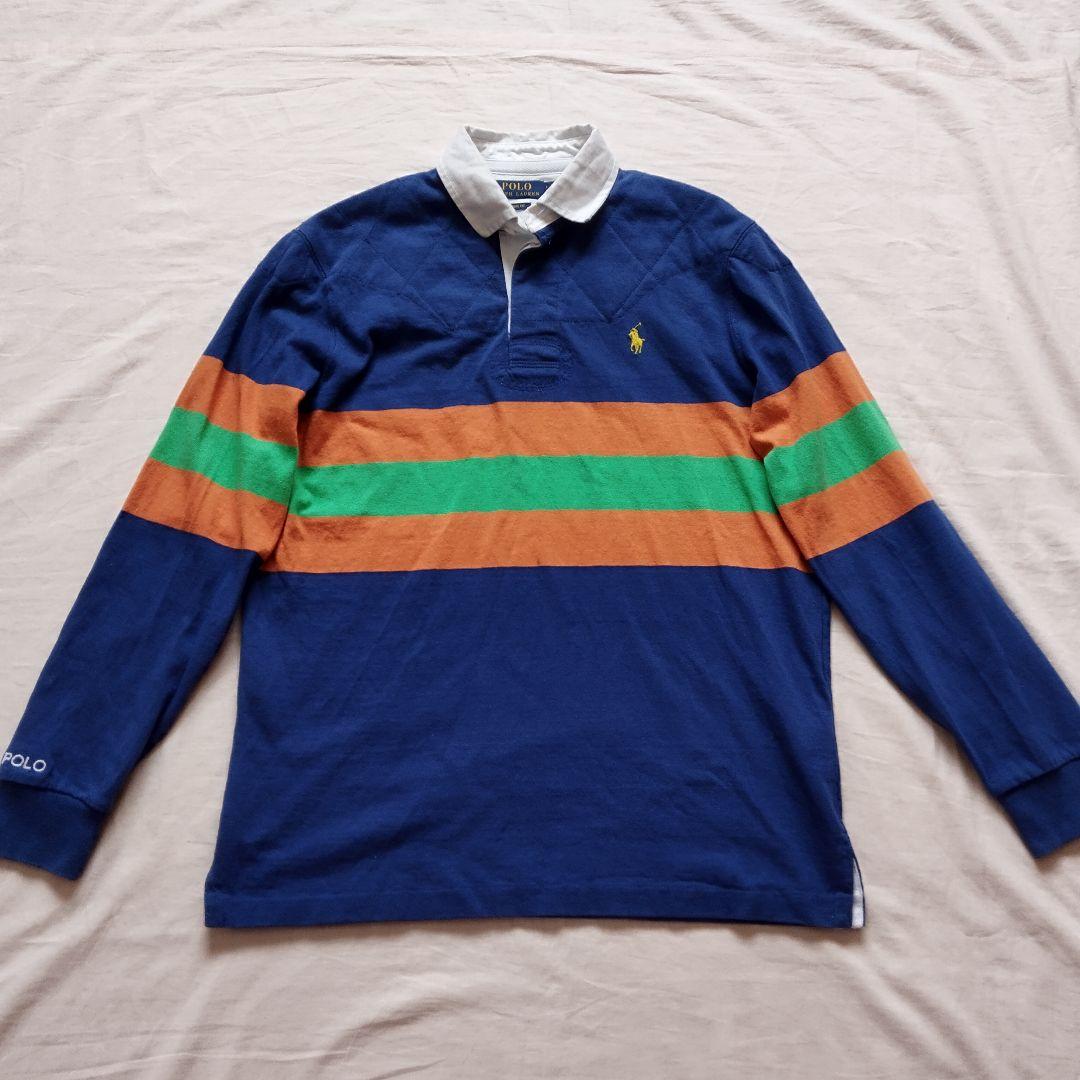 ポロラルフローレン　ラガーシャツ　刺繍ロゴ　ブルー　現行タグ　Mサイズ