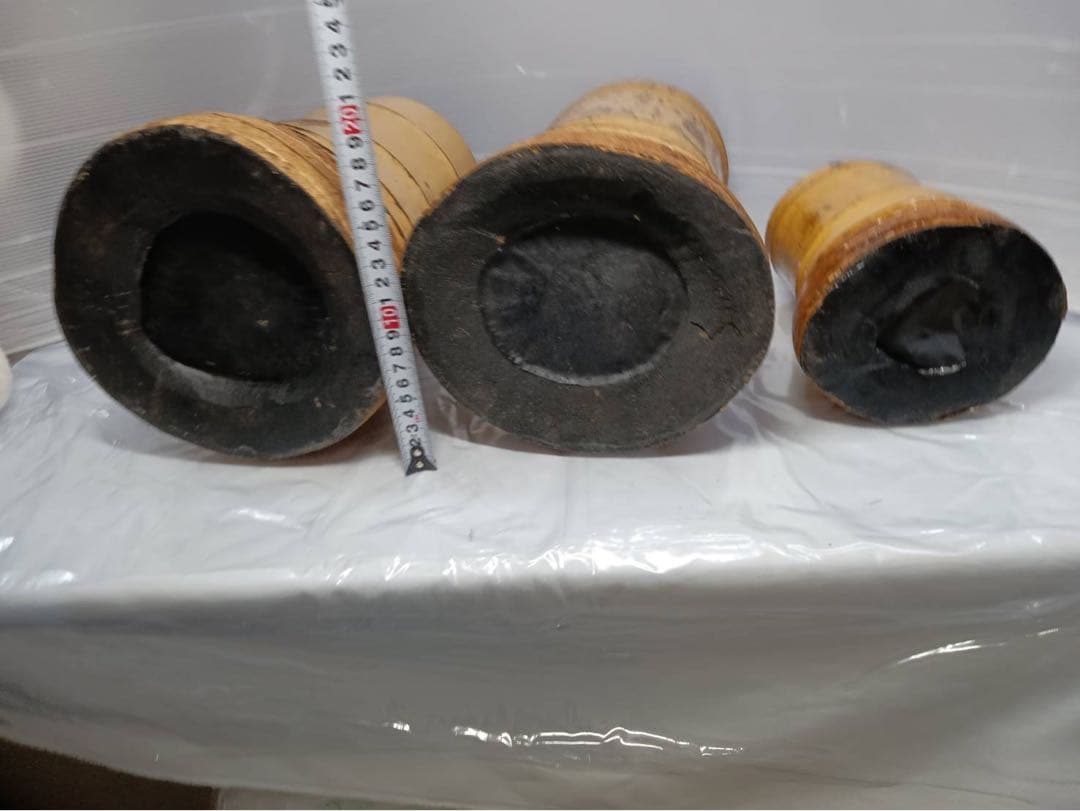 特大 竹 茶道 華道 花器 花瓶 全長31cm 3点セット アンティーク 骨董