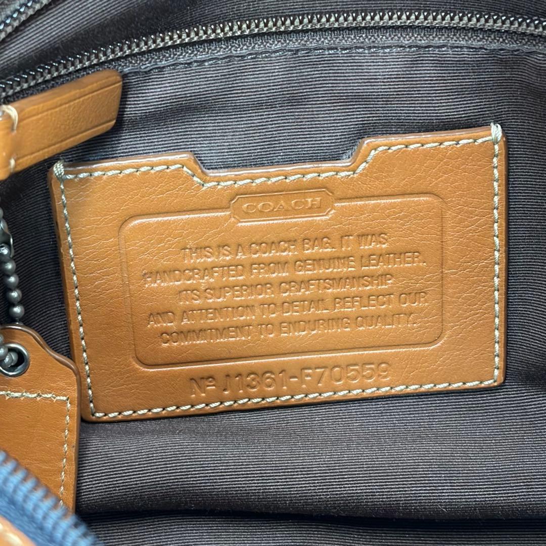 美品 コーチ ヘリテージ ショルダーバッグ 斜め掛け レザー メンズ 茶 ロゴ