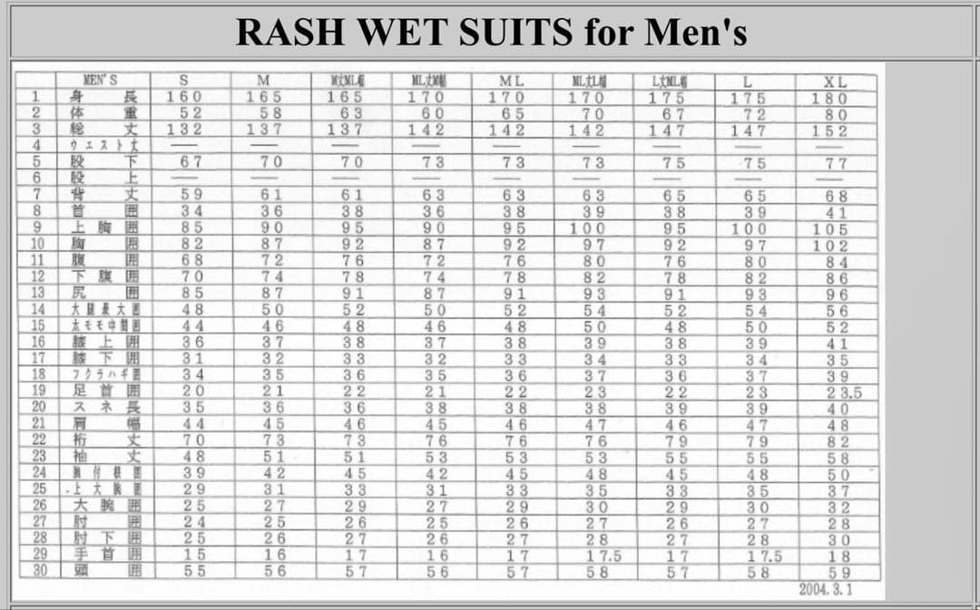 RASHウエットスーツ NO ZIP TYPE 5mmX3.5mm【ML】
