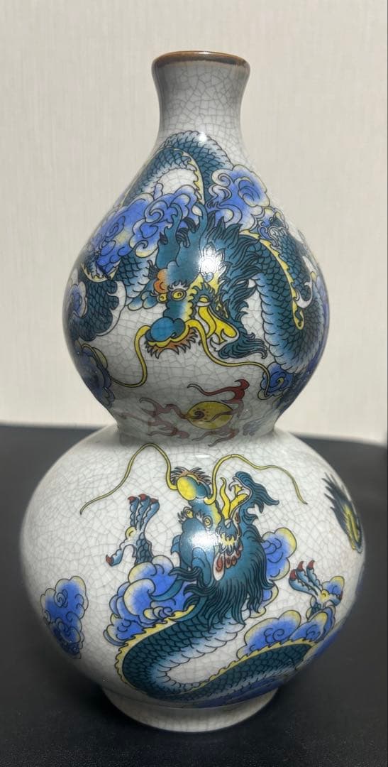 彩龍戏珠図花瓶　在銘、風水、縁起物、旧家蔵出し、骨董品、古美術、お守り
