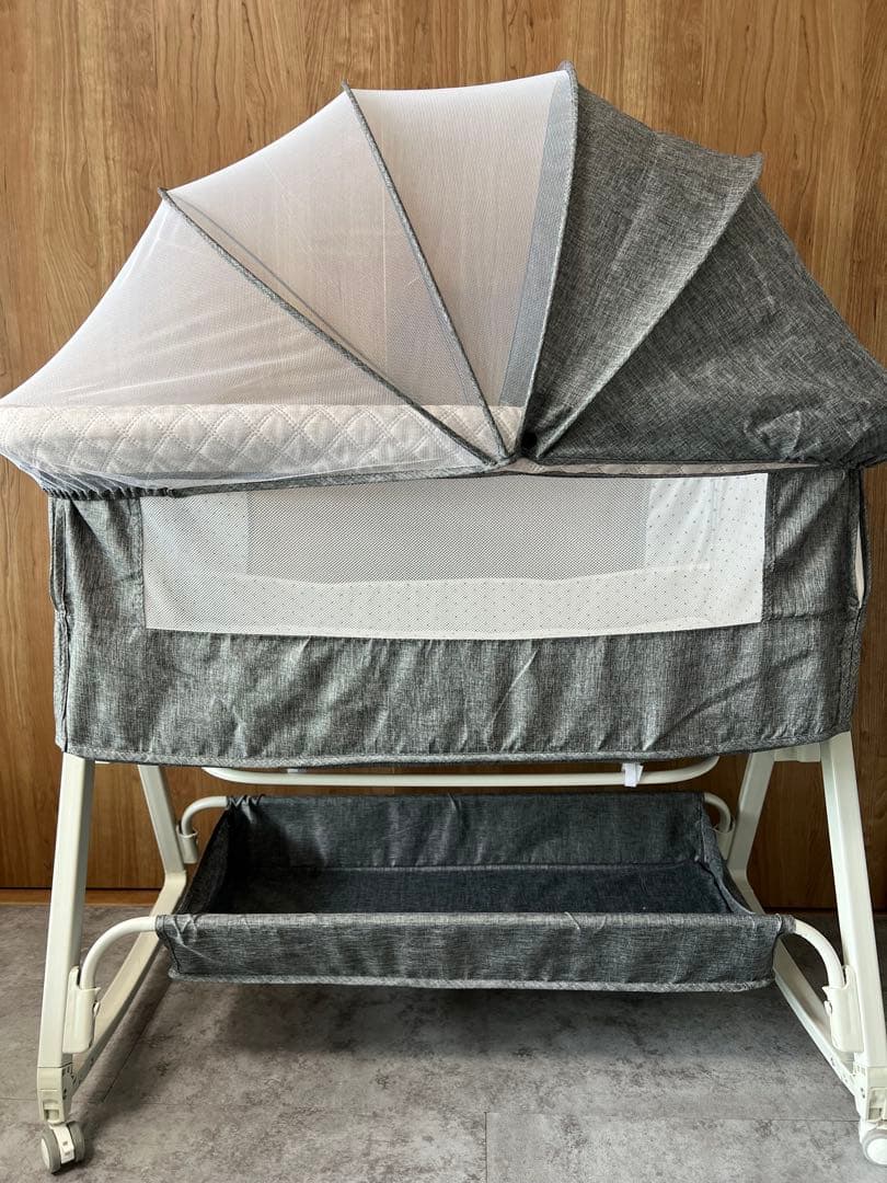 のんKino Linpo ベビーベッド グレー 添い寝 キャスター