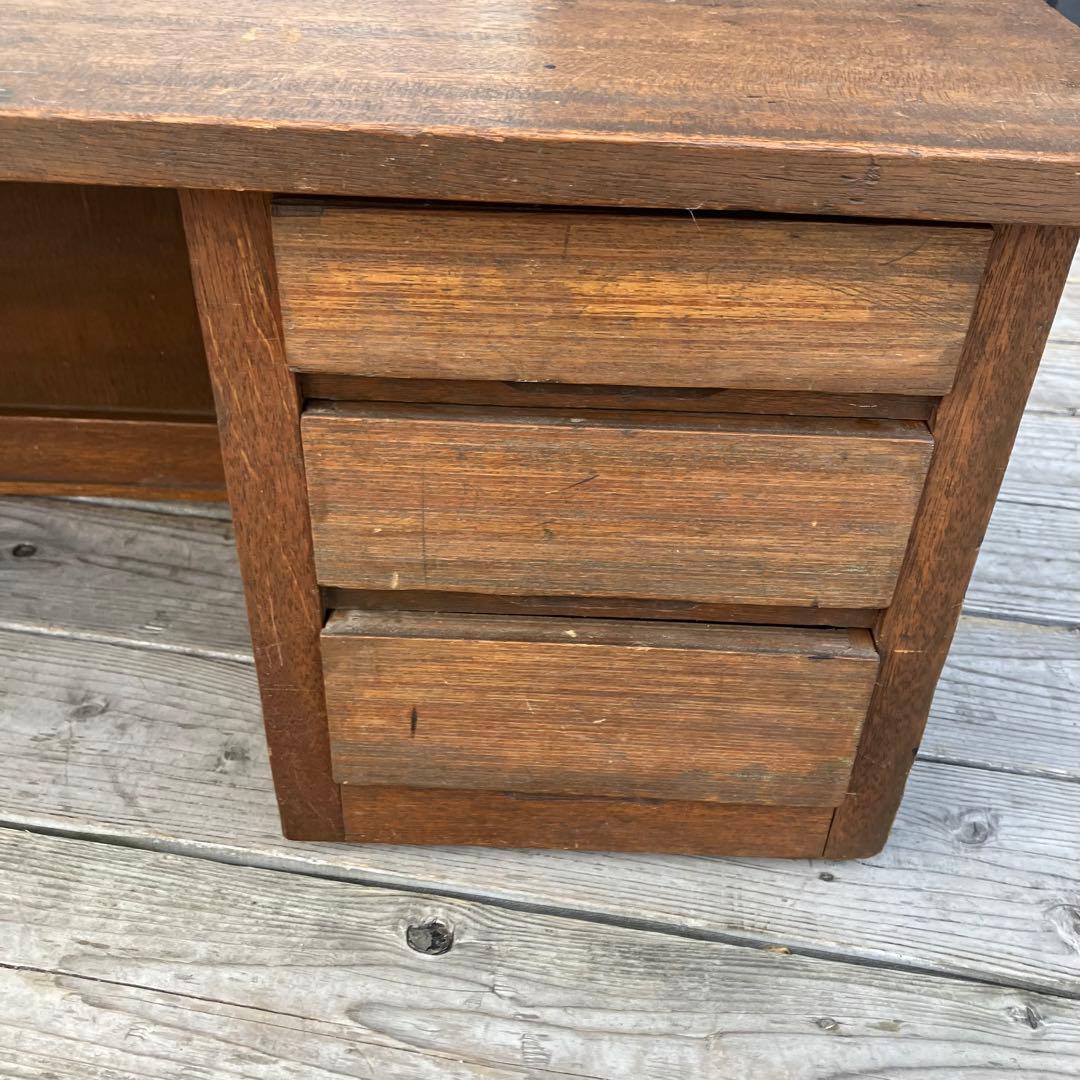 昭和レトロ 古家具 木製文机 3杯引き出し付き座卓 書斎机 ビンテージ 古道具