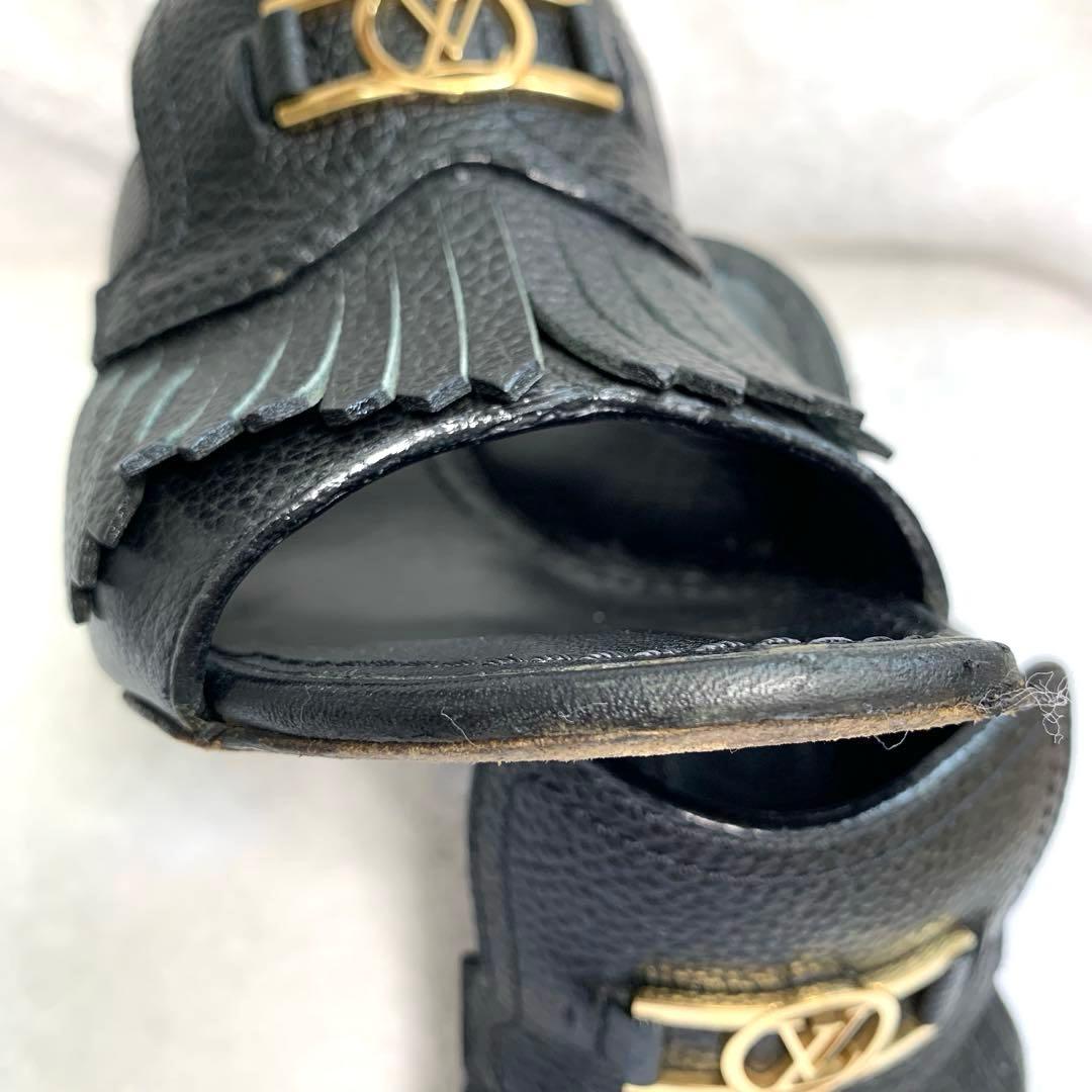 ルイヴィトン　インディアナミュール　サンダル　黒　レザー　変形ヒール　34