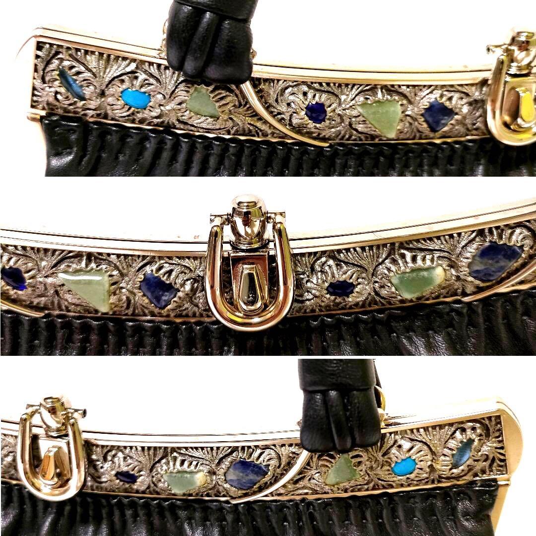 【極美品】皇室御用達 HAMANO ハマノ 飾り石付き ハンドバッグ