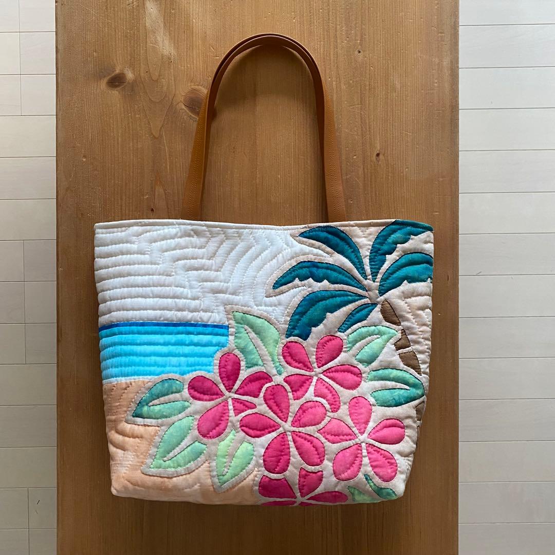 ハワイアンキルト◆トートバッグ◆プルメリア◆ハンドメイド