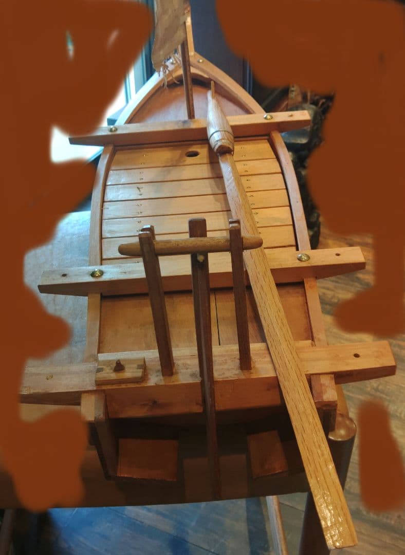 舟型　模型　木製　櫂　旗　台座付き　船盛用