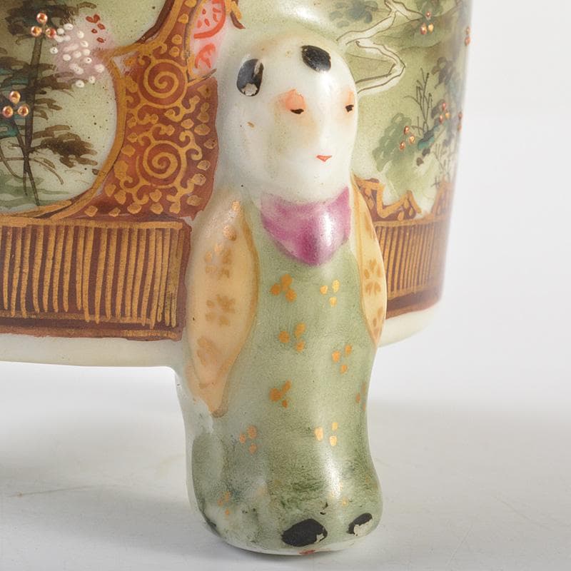 九谷焼　古九谷　色絵金彩　山水文　唐子三つ足筆筒　V　R6931