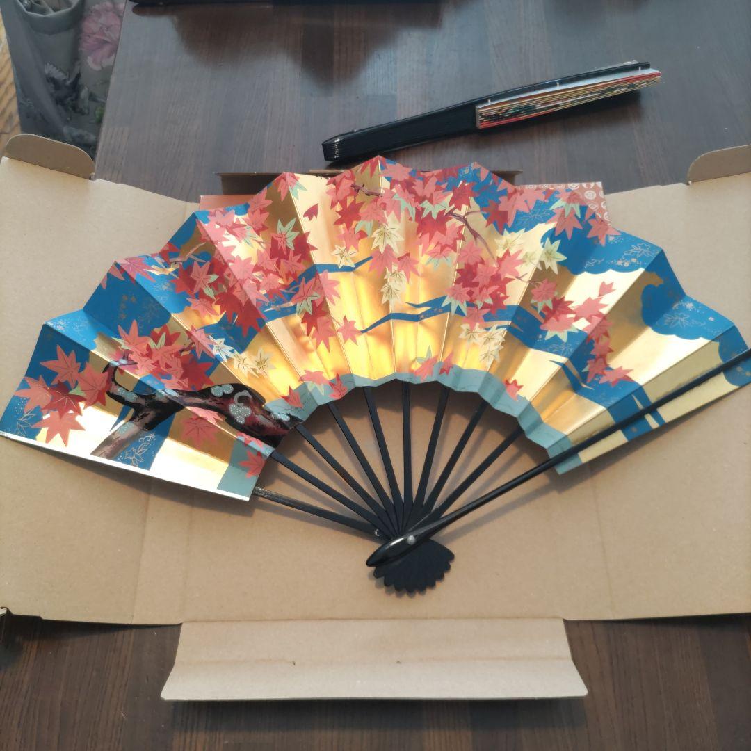 舞扇子 2本セット 金銀　花柄・紅葉柄