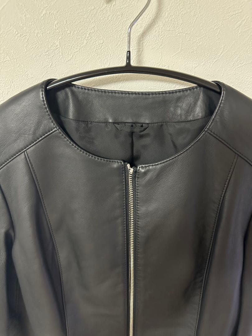 美品　ANAYI アナイ ノーカラーシープレザージャケット 黒 M