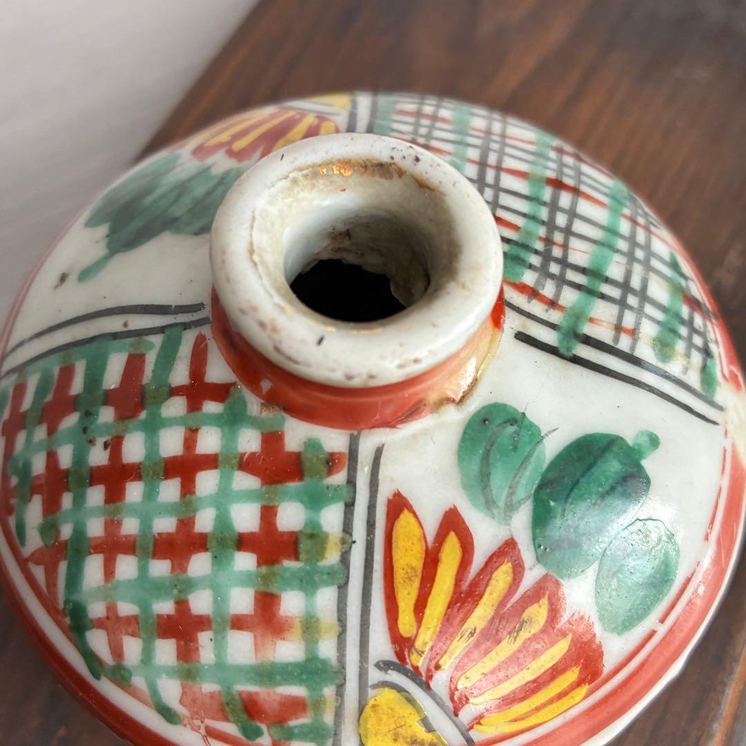 色絵油壺　骨董　時代物　一輪挿し　茶道具　古民具　インテリア　置物　花瓶