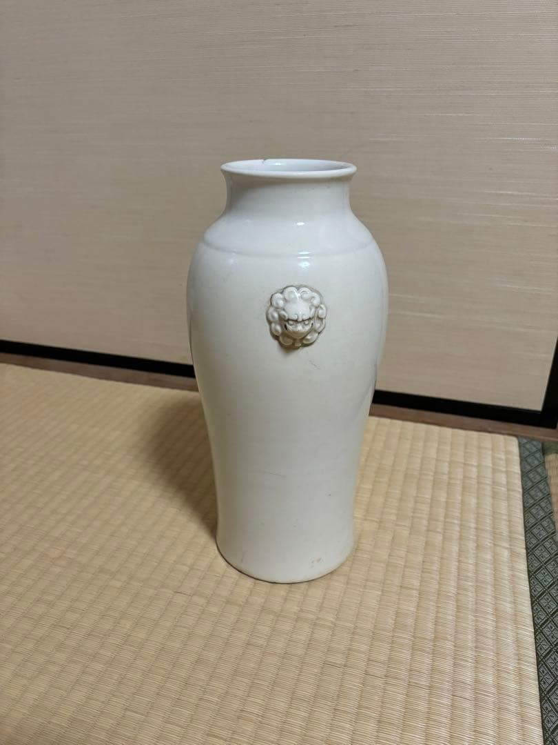清時代　中国古美術　骨董品　唐物 白磁獅耳花瓶 壺 徳化窯