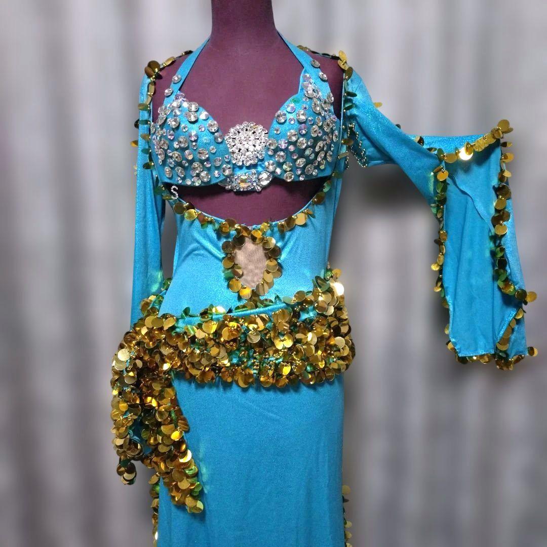 サハルオカーシャ ベリーダンス衣装 ブルー バラディドレス サイーディドレス