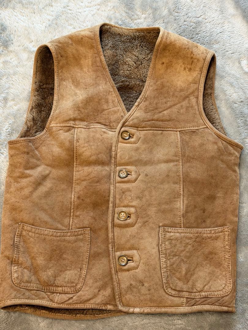 80s 90s 羊革 ムートン ボアベスト ベージュ