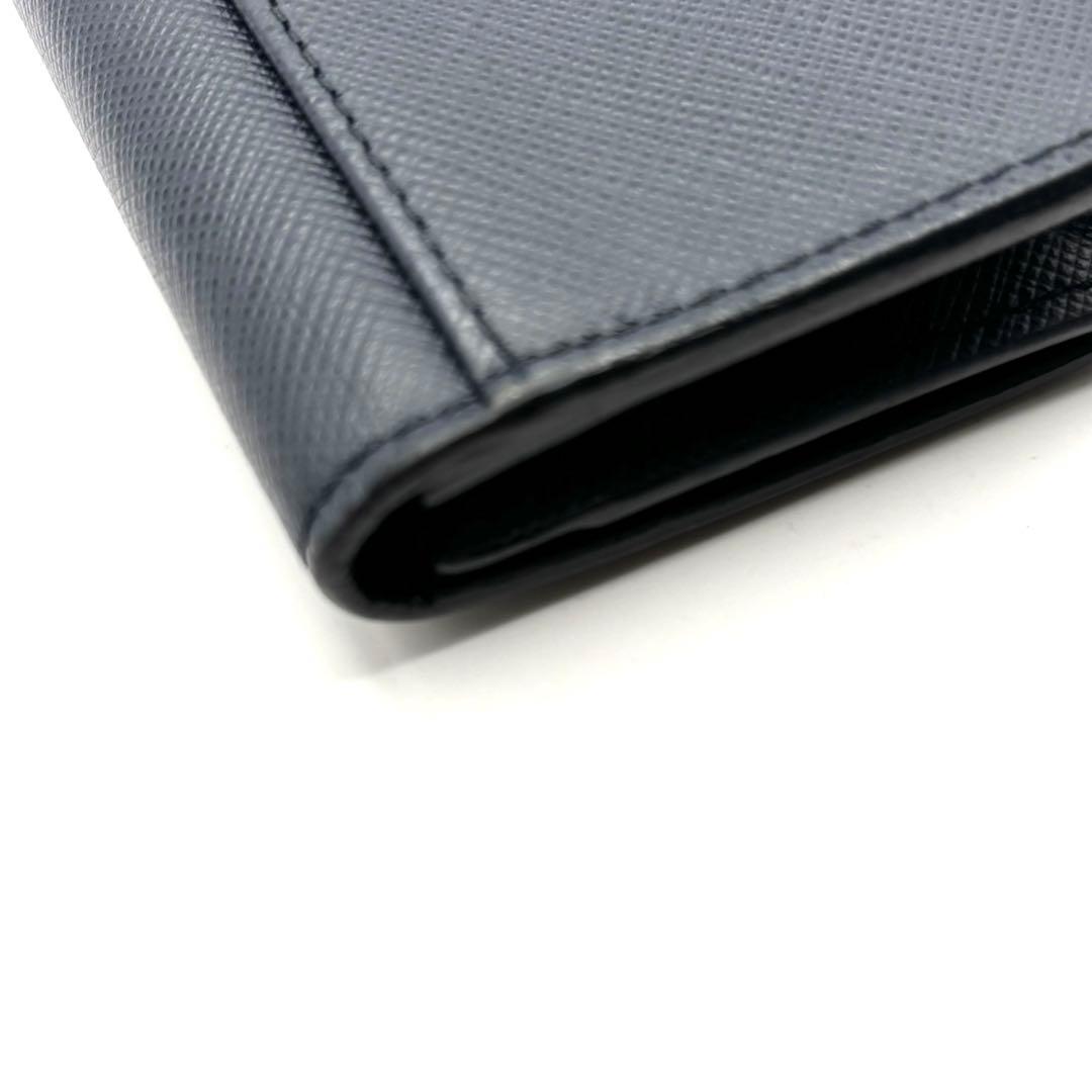 プラダ カードケース 名刺入れ シルバーロゴ サフィアーノ レザー ネイビー