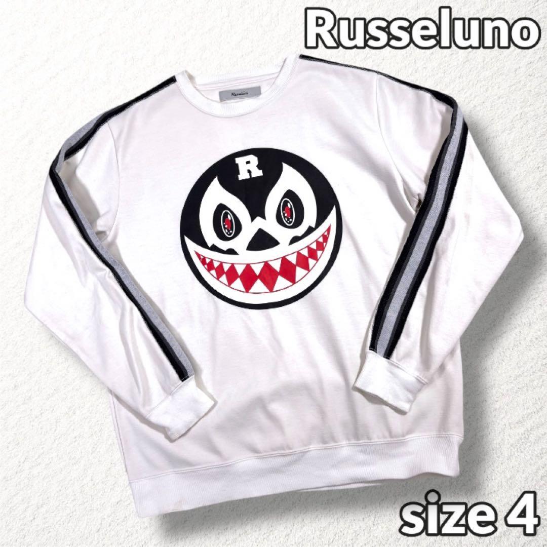 美品【Russeluno】ゴルフ スウェット ビッグロゴ 裏起毛 ホワイト系 4