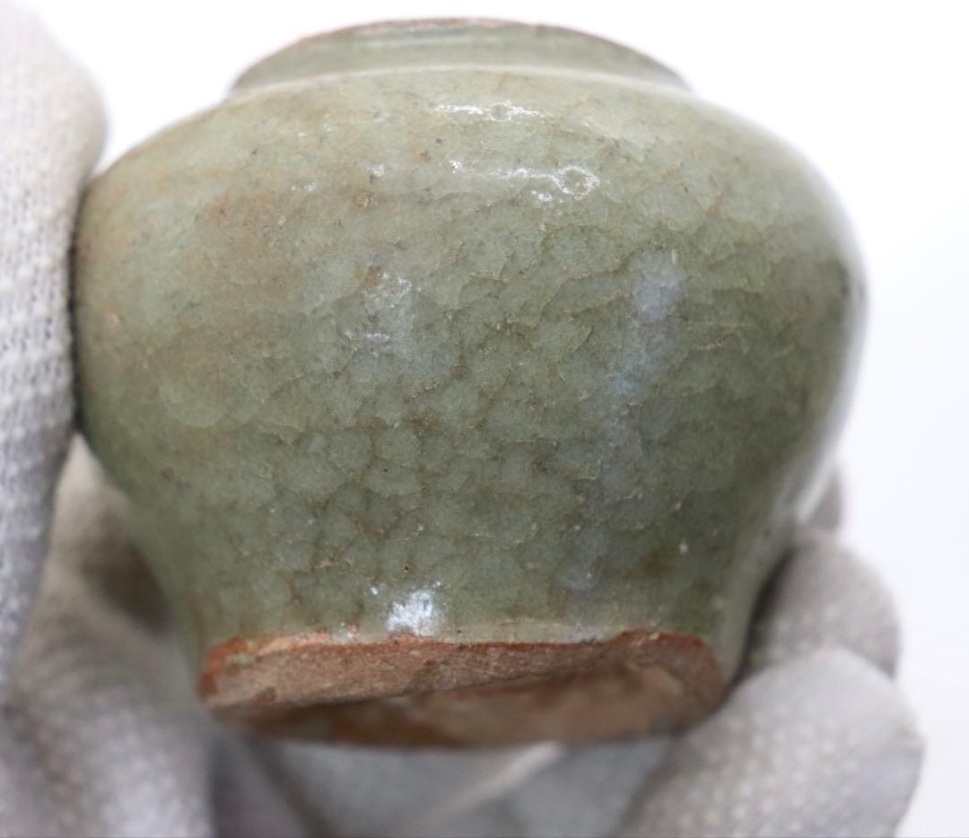 中国　宋時代　青磁小壺　龍泉窯　茶入　木箱付　送料込み250204